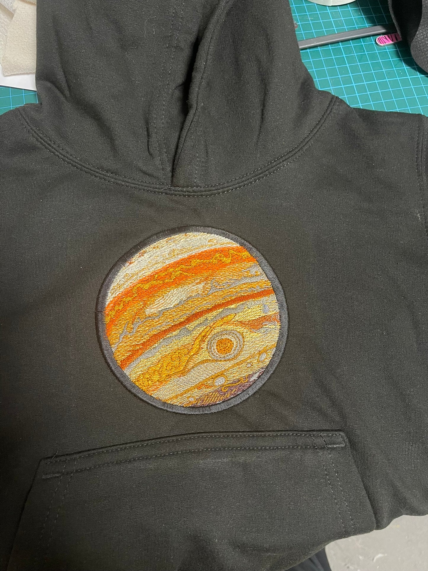 Kids Black Hoodie with Embroidered Jupiter – Space Hoodie for Children (Ages 1–13)