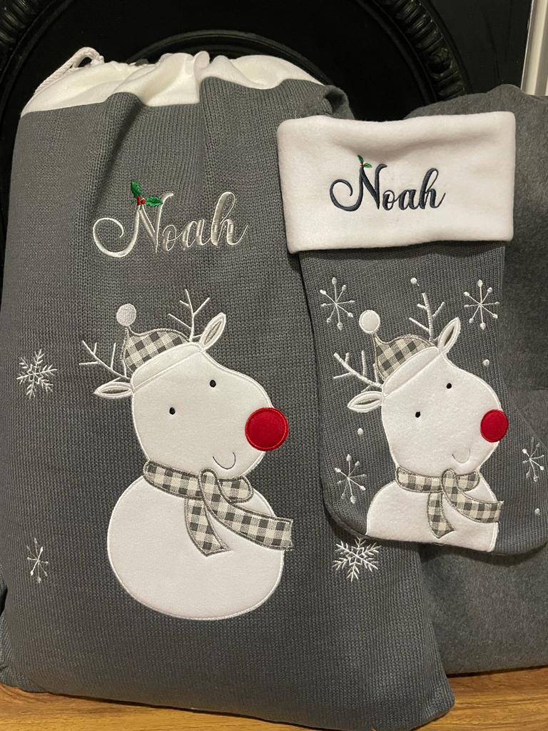 Personalised Grey Knitted Christmas sack