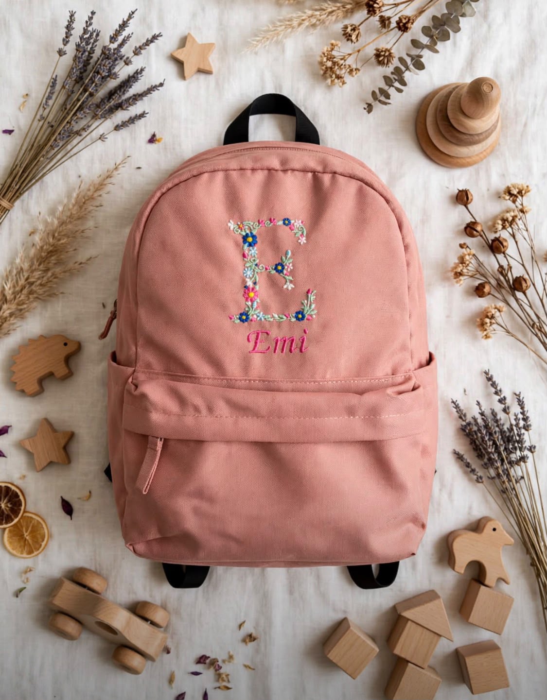 Personalised Mini Backpack – Floral Initial & Name