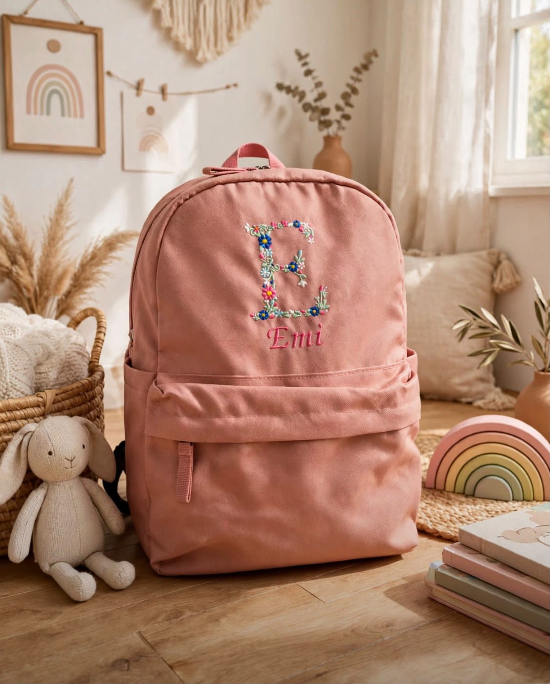 Personalised Mini Backpack – Floral Initial & Name